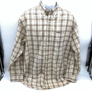 Ralph Lauren CHAPS Beige/Brown/Gray Plaid Casual Shirt Button Down Shirt-Size L